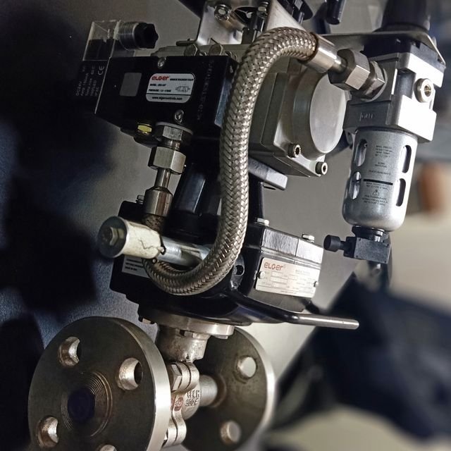 AEW flanged ball valve with pneumatic actuator and accessories