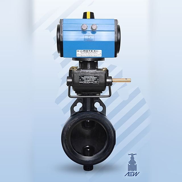 AEW butterfly valve with pneumatic actuator and manual override