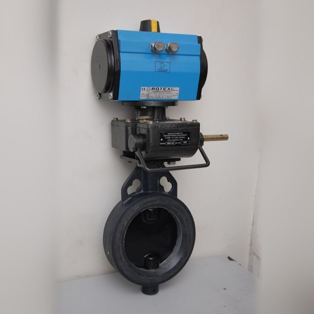 AEW butterfly valve with blue pneumatic actuator